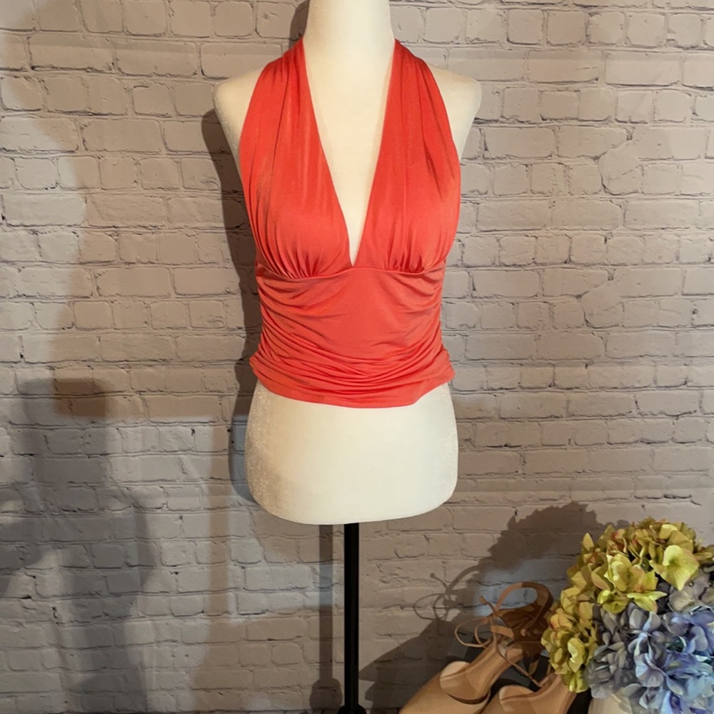 Guess orange silky stretchy stunning top new with out tags